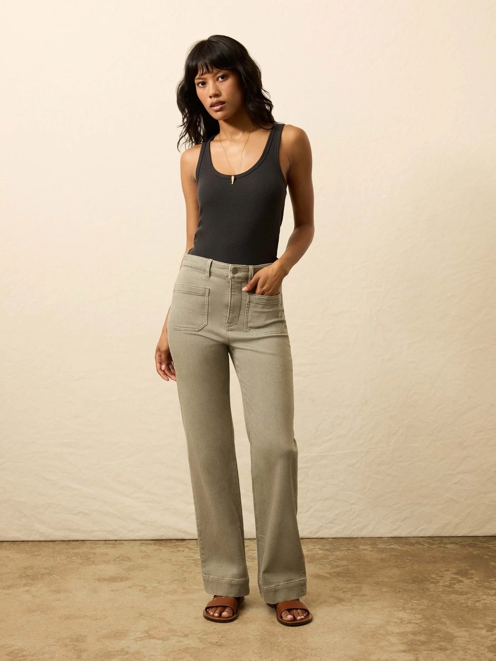 Faherty High-Rise Wide-Leg Jeans in Sage NWT